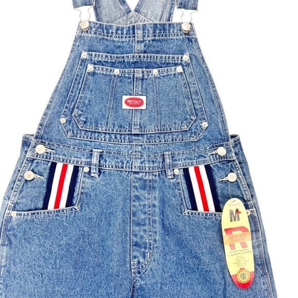 Vintage NWT Y2K Revolt Overalls Red White Blue Stripes Size M - Picture 3 of 9